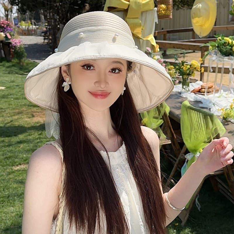 帽子 レディース 優雅リボン　麦わら帽子