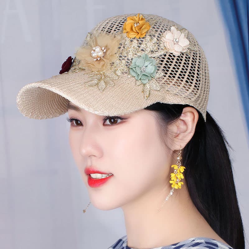 帽子 レディース 花刺繍メッシュキャップ