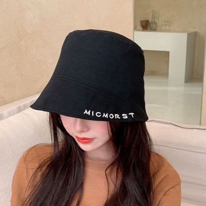 帽子 レディース シンプル刺繍入りバケットハット