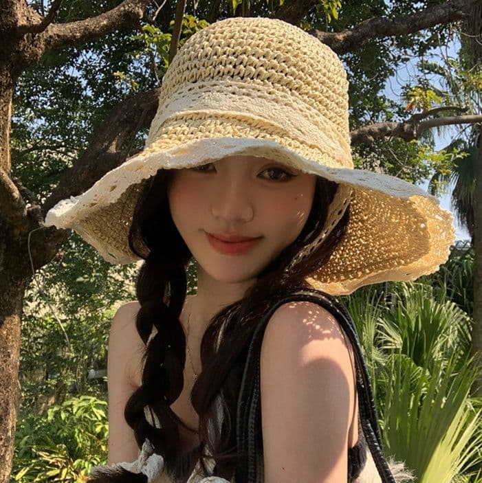 帽子 レディース 優雅な花飾り付き麦わら帽子