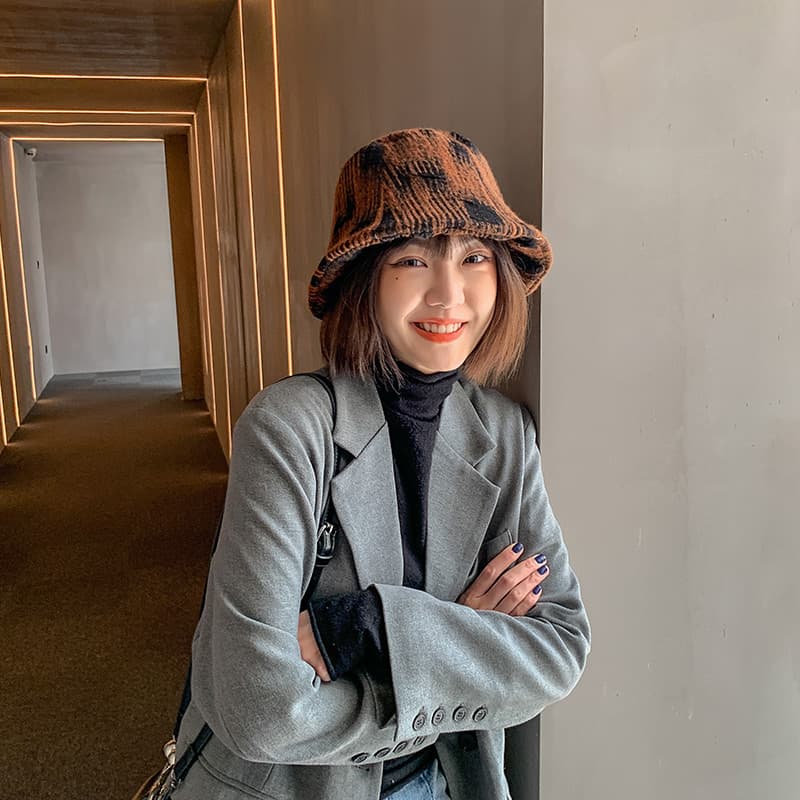 帽子 レディース ツイード風織地のおしゃれなつば付きバケット帽