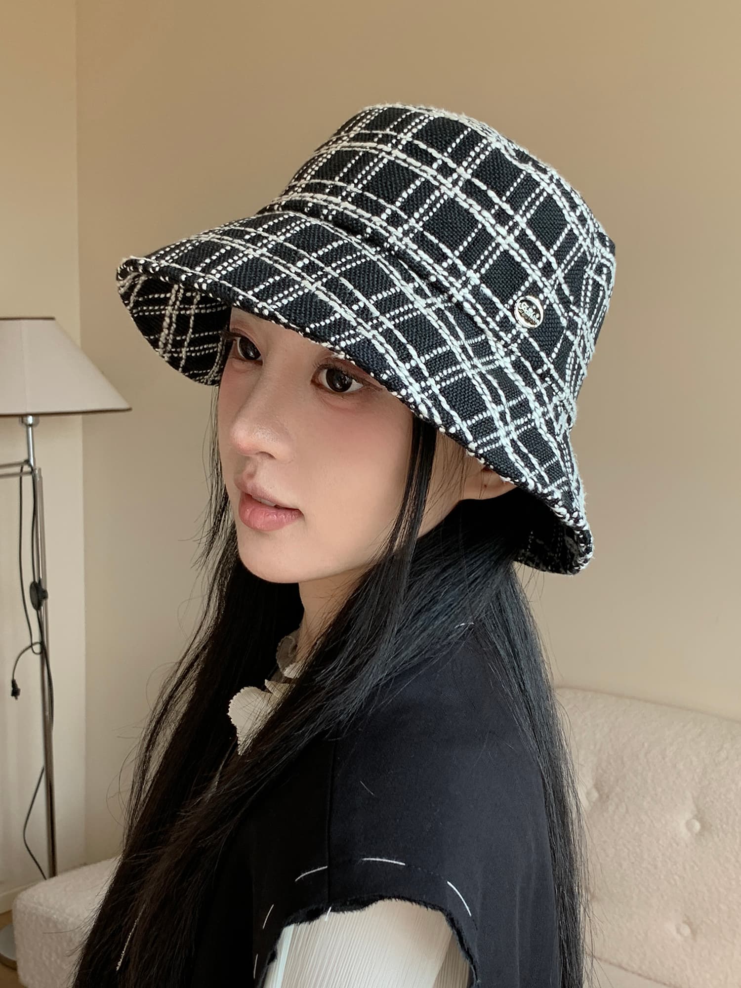帽子 レディース 格子柄モダンバケットハット