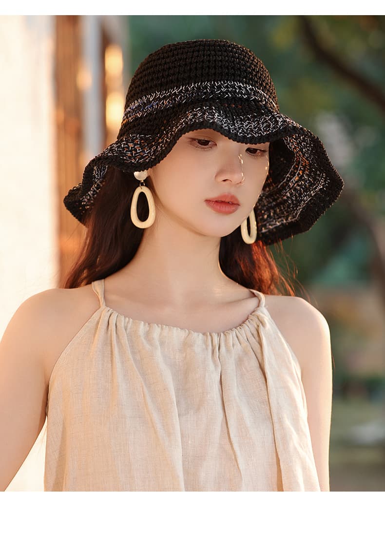 帽子 レディース 優美な波型つばの涼麦わら帽子