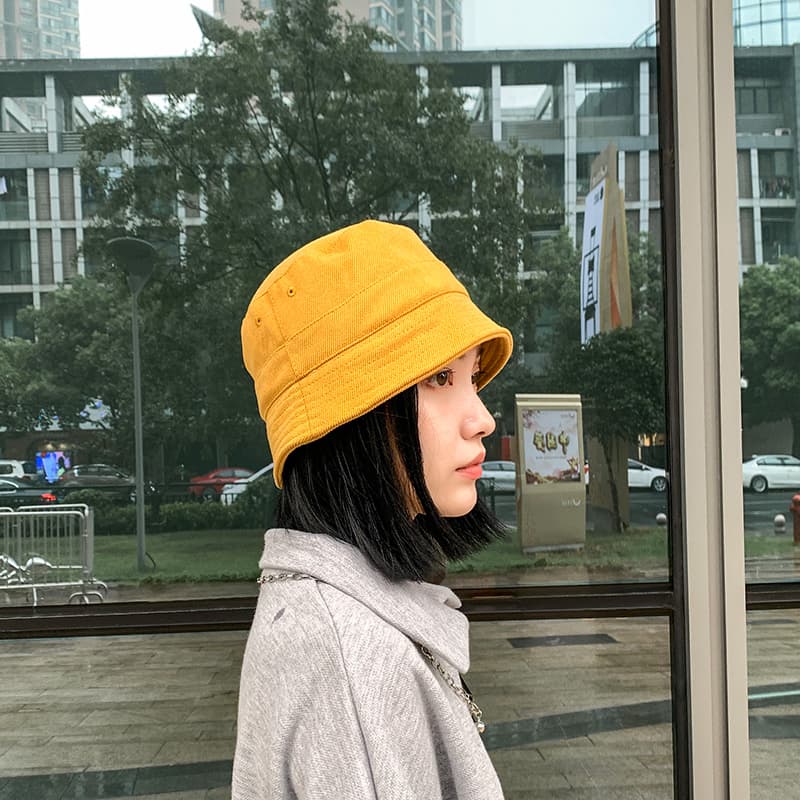 帽子 レディース カジュアル無地バケット帽子 つば広深め