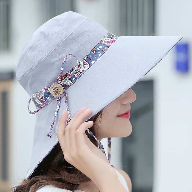 帽子 レディース 花柄リバーシブル あご紐付きサファリハット
