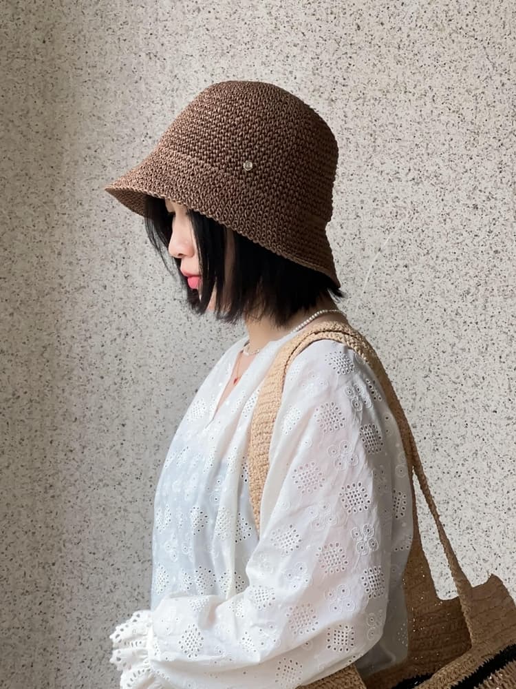 帽子 レディース 涼やか手編みバケットハット