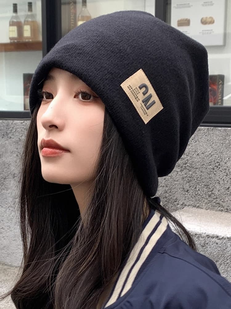 帽子 レディース ゆったりシルエット織りタグ付きニット帽