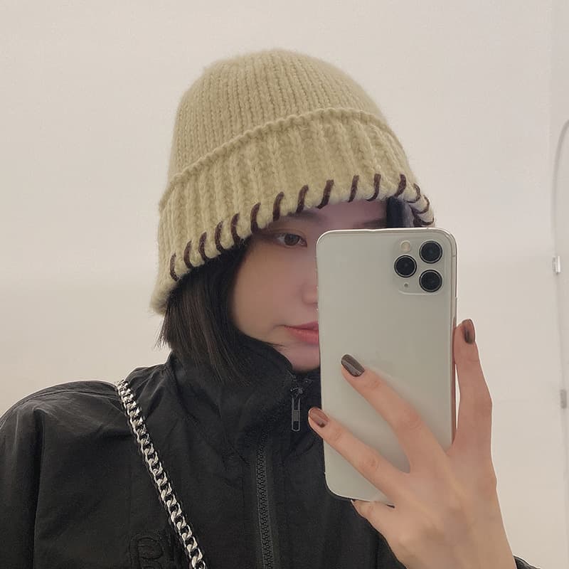 帽子 レディース 手編み風かぎ針編みニットバケットハット