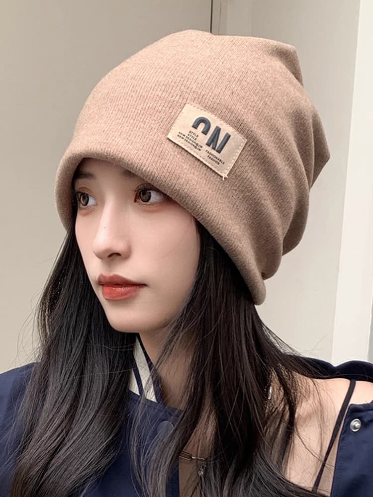 帽子 レディース ゆったりシルエット織りタグ付きニット帽