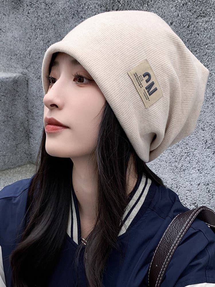 帽子 レディース ゆったりシルエット織りタグ付きニット帽