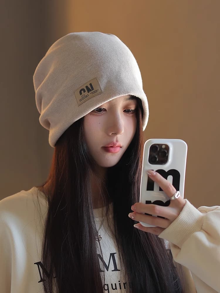 帽子 レディース ゆったりシルエット織りタグ付きニット帽