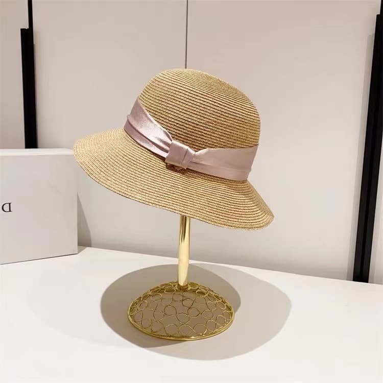 帽子 レディース 上品リボン付きつば広麦わらハット