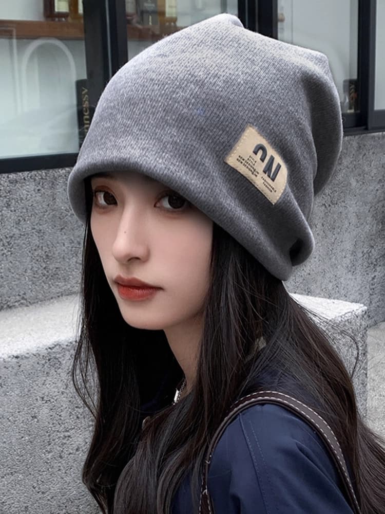 帽子 レディース ゆったりシルエット織りタグ付きニット帽